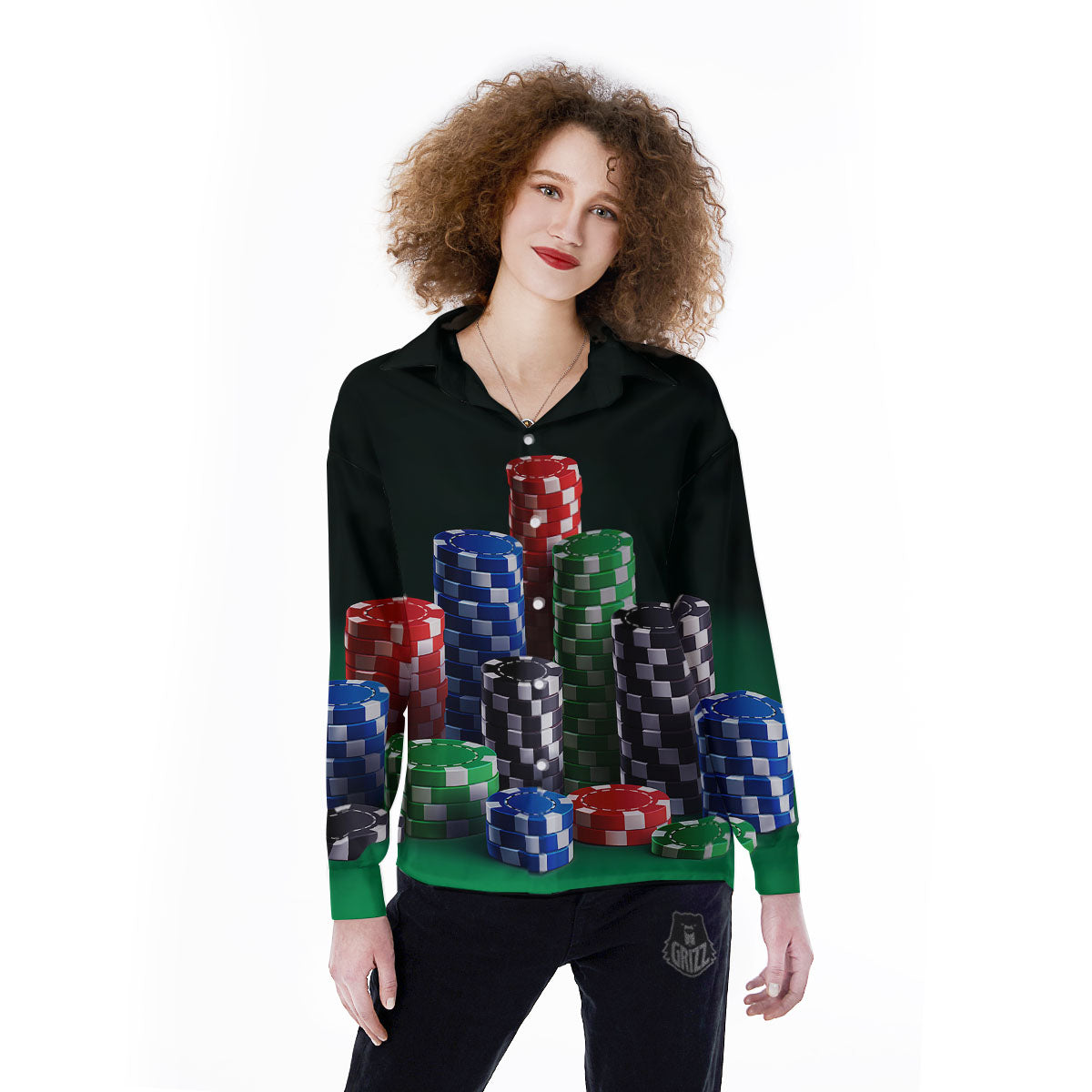 Poker Chips Print Women's Long Sleeve Shirts-grizzshop