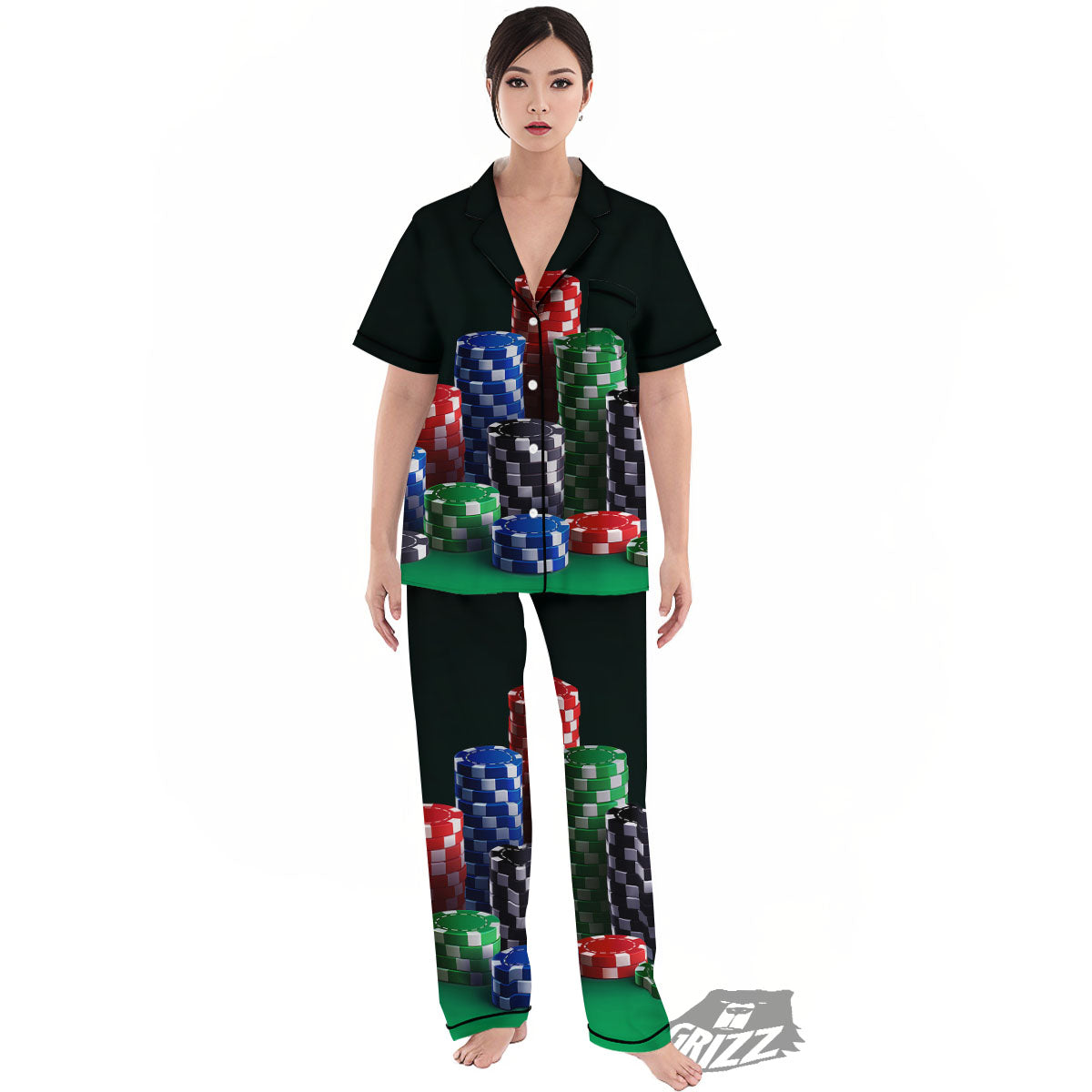 Poker Chips Print Women's Pajamas Set-grizzshop