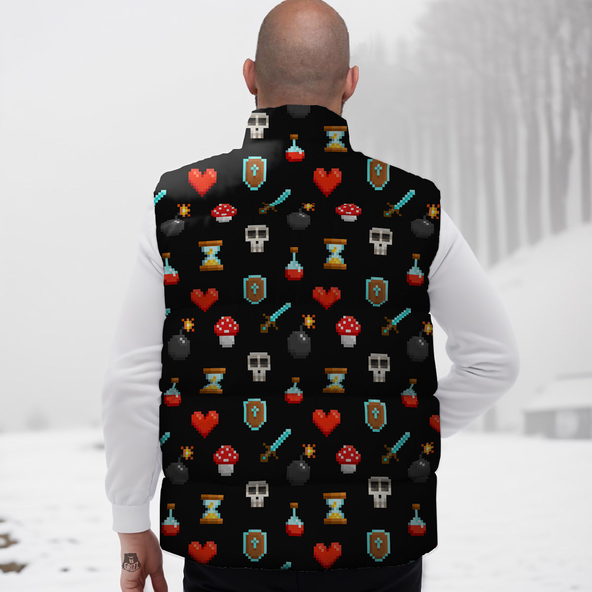 Poker Playing Card Casino Pattern Print Down Vest