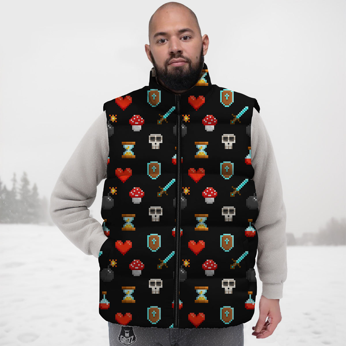 Poker Playing Card Casino Pattern Print Down Vest