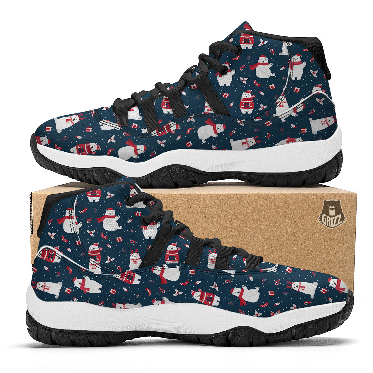 Polar Bear Christmas Print Pattern Black Bball Shoes-grizzshop