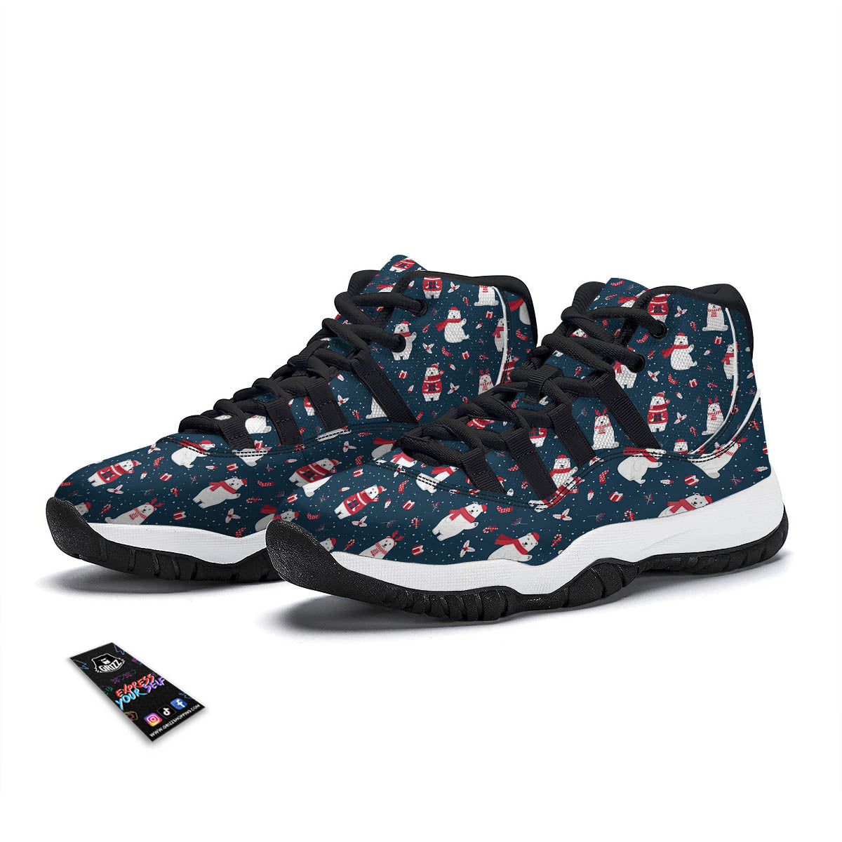 Polar Bear Christmas Print Pattern Black Bball Shoes-grizzshop