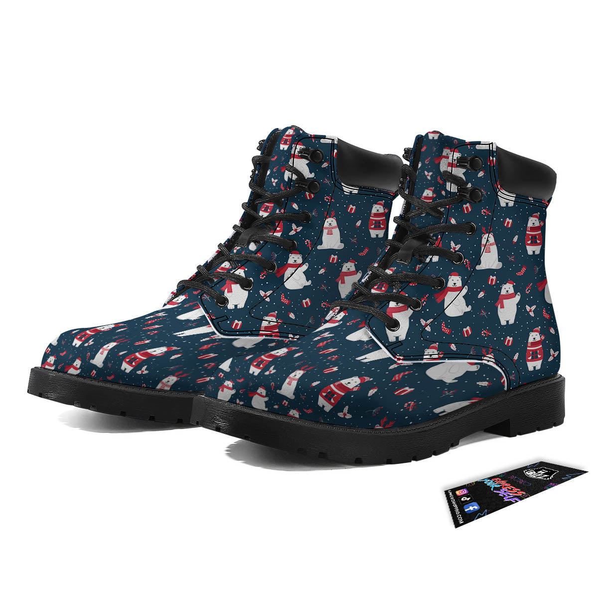 Polar Bear Christmas Print Pattern Boots-grizzshop