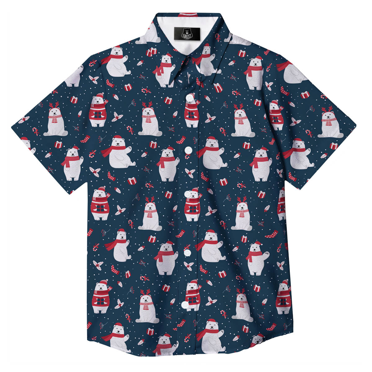 Polar Bear Christmas Print Pattern Button Up Shirt-grizzshop