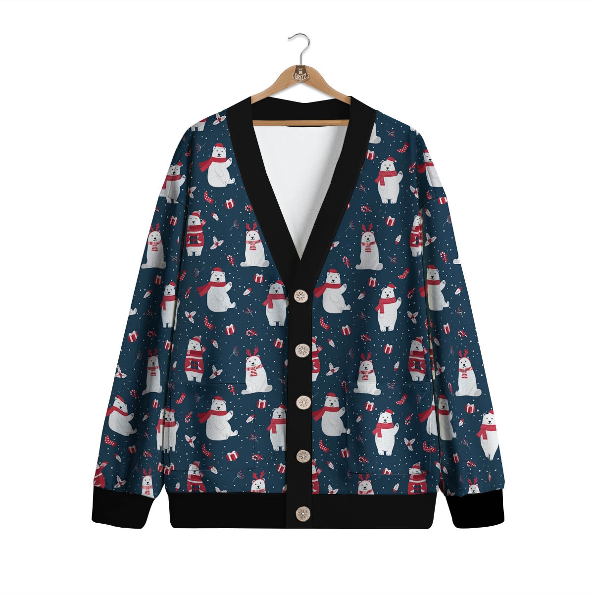 Polar Bear Christmas Print Pattern Cardigan-grizzshop