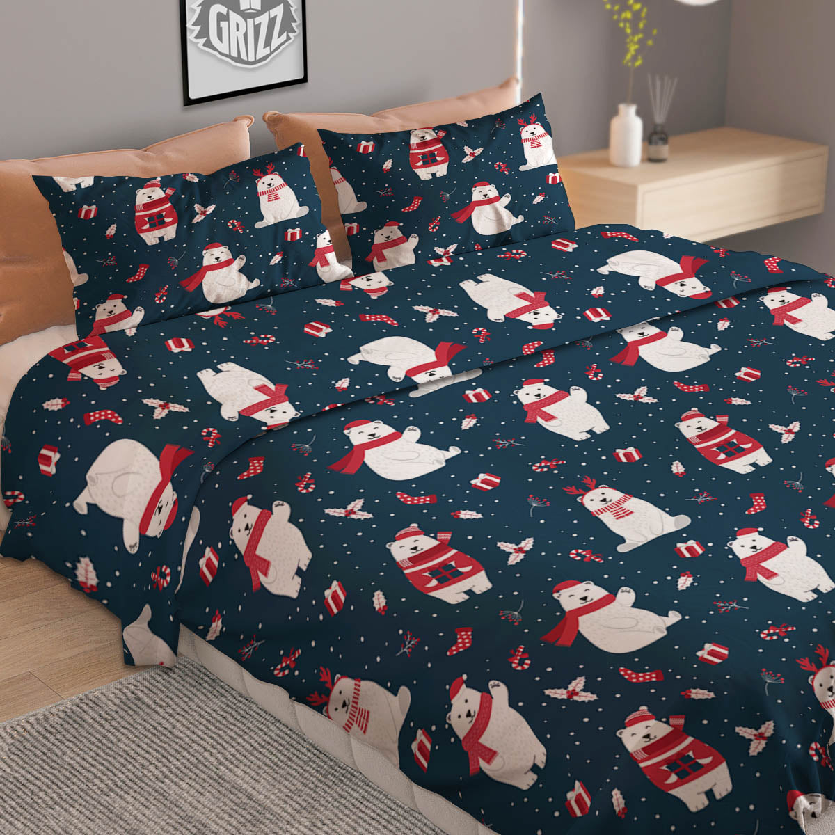 Penguin Cute Snowy Print Pattern Duvet Cover Bedding Set