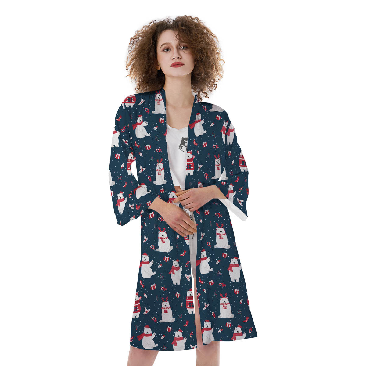 Polar Bear Christmas Print Pattern Kimono-grizzshop