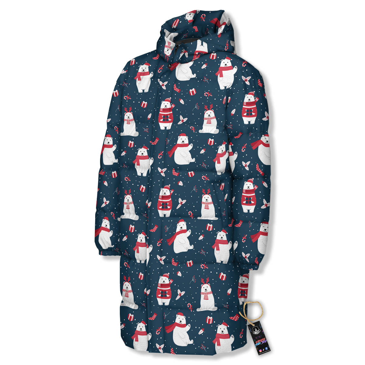 Polar Bear Christmas Print Pattern Long Down Jacket-grizzshop