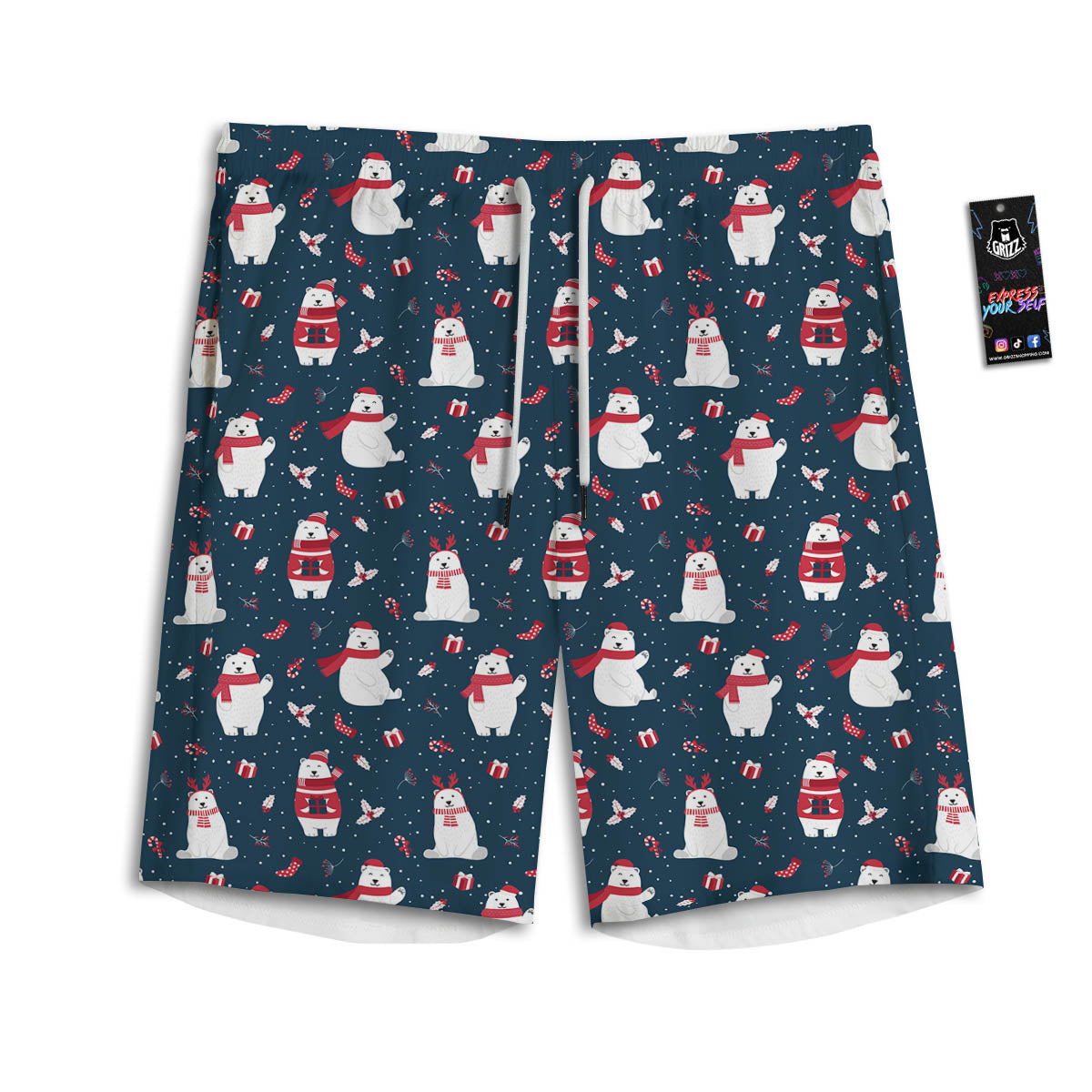 Polar Bear Christmas Print Pattern Men's Athletic Shorts