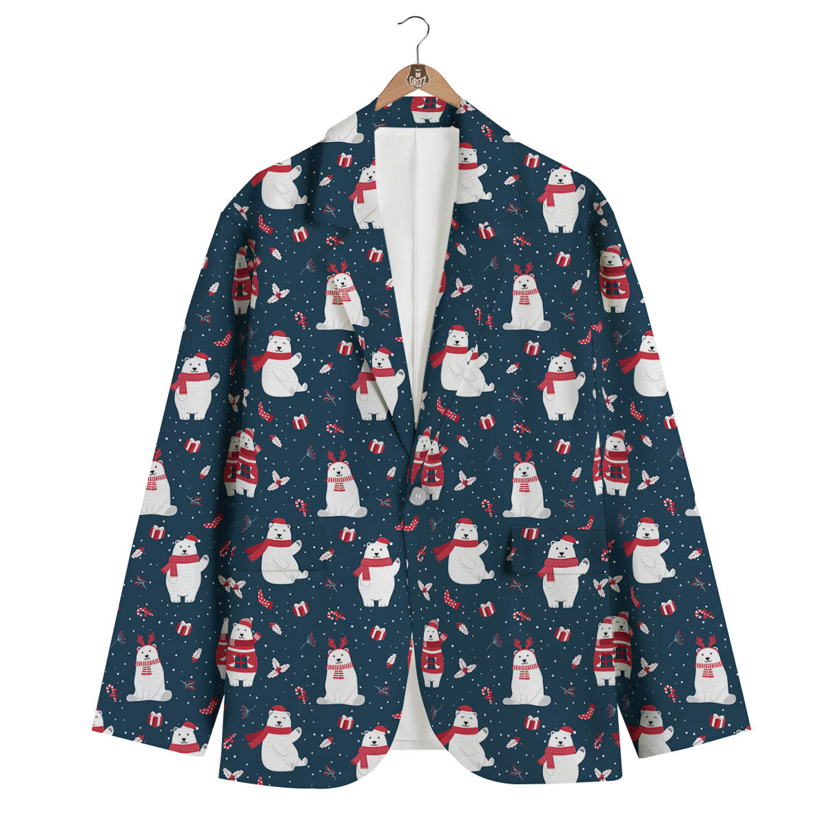 Polar Bear Christmas Print Pattern Men's Blazer-grizzshop