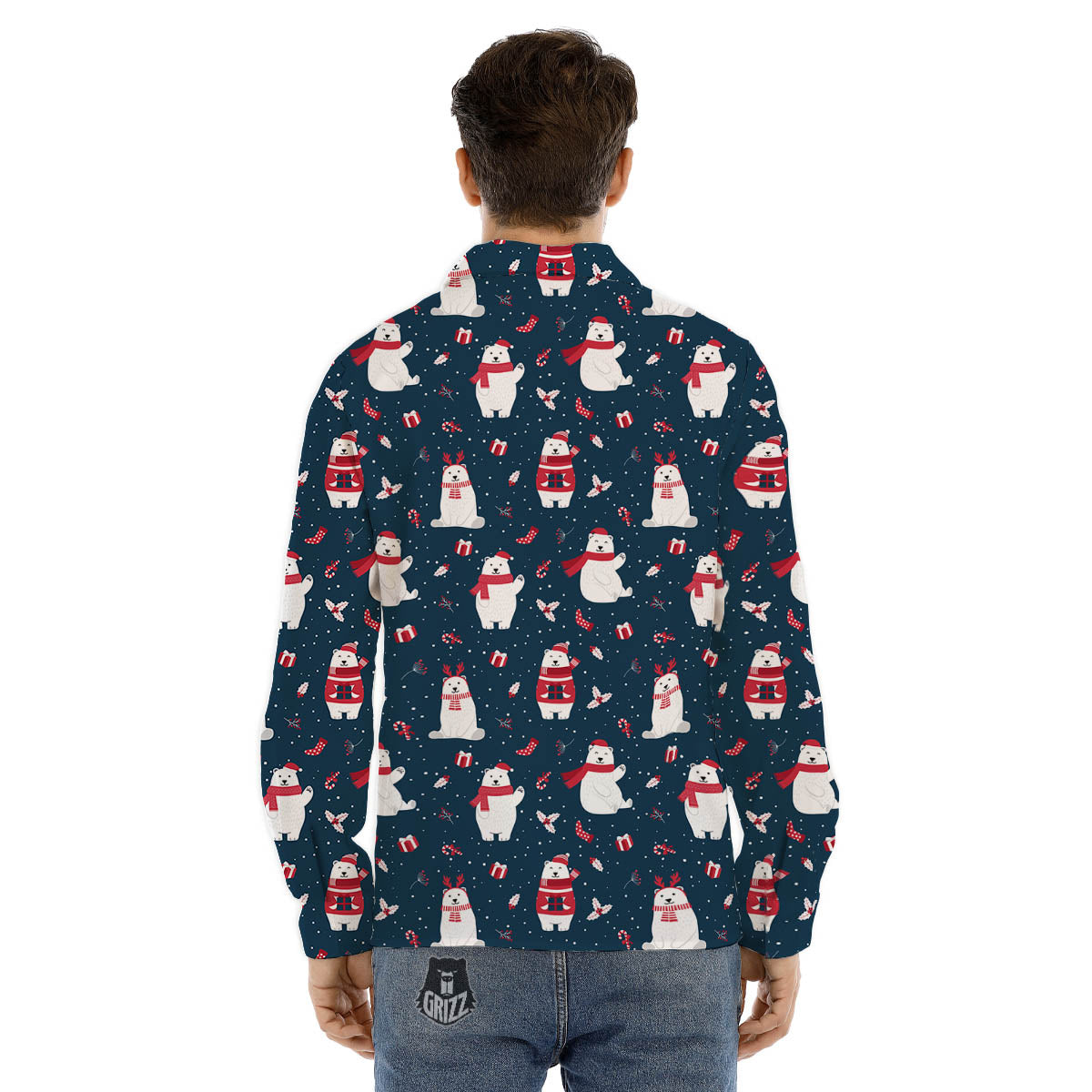 Polar Bear Christmas Print Pattern Men's Dress Shirts-grizzshop
