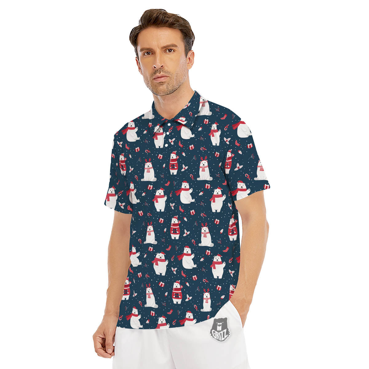 Polar Bear Christmas Print Pattern Men's Golf Shirts-grizzshop
