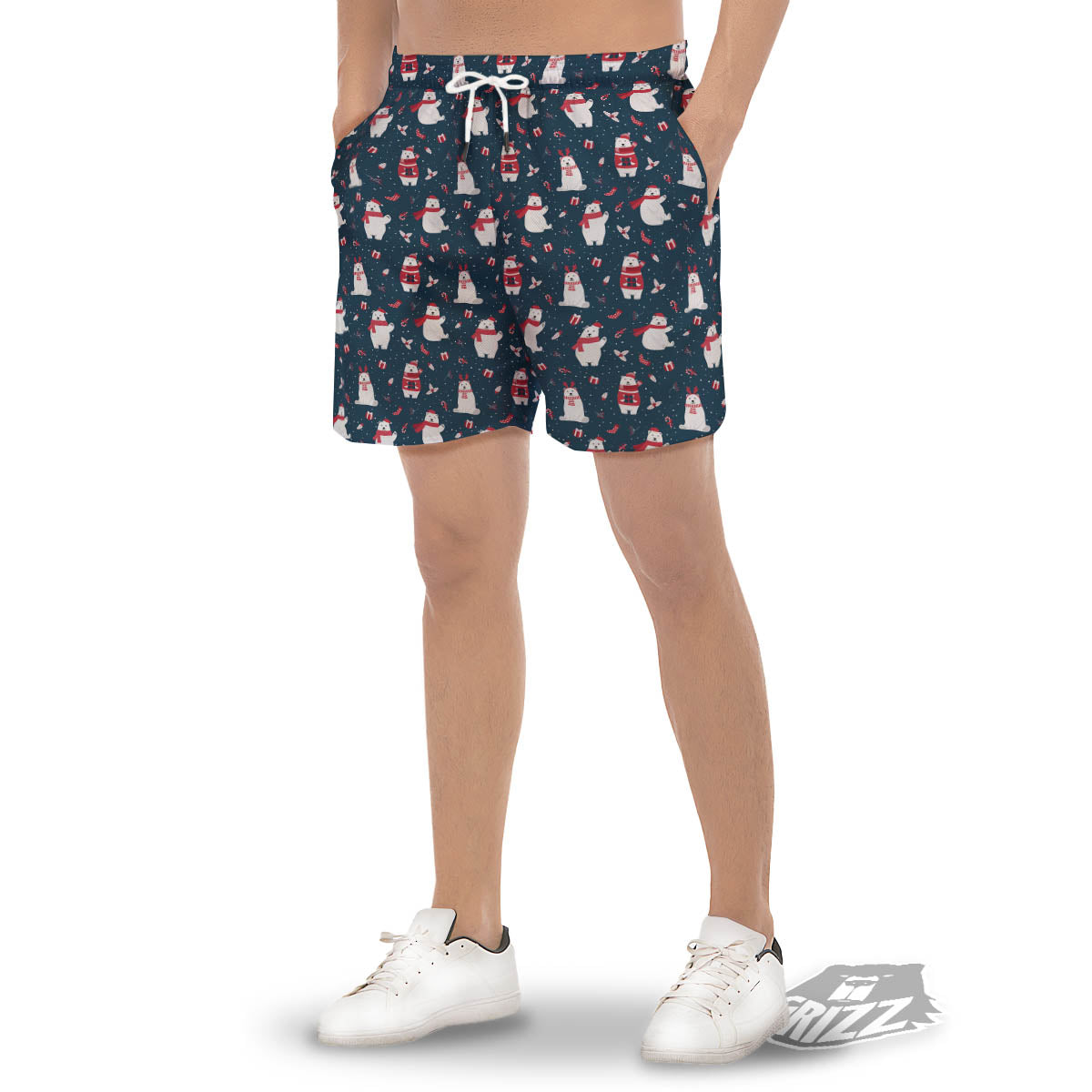 Polar Bear Christmas Print Pattern Men's Gym Shorts-grizzshop