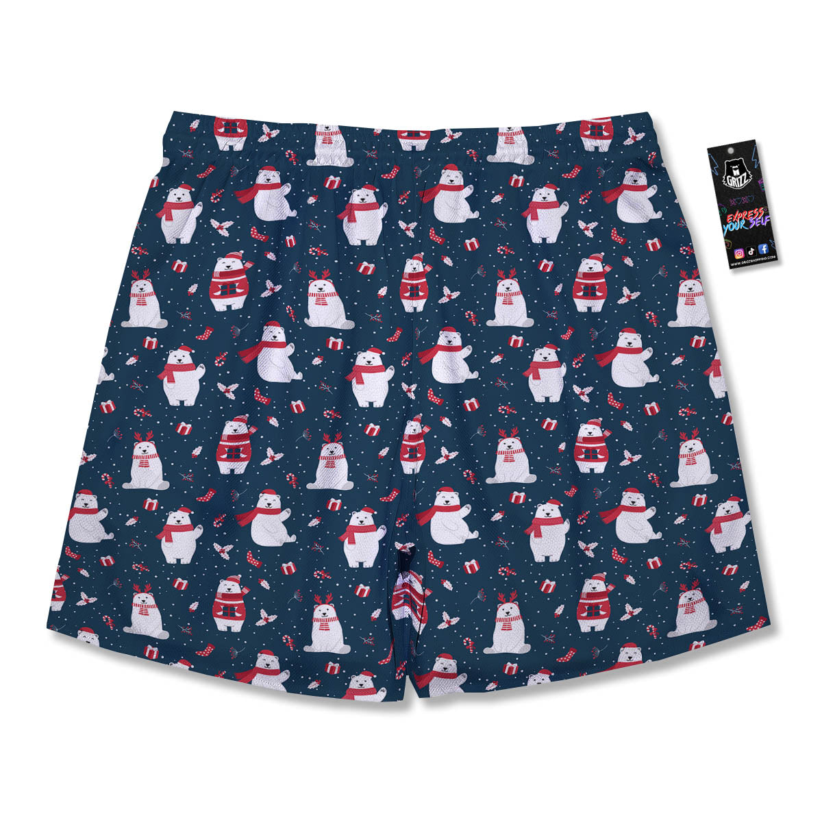 Polar Bear Christmas Print Pattern Men's Running Shorts-grizzshop