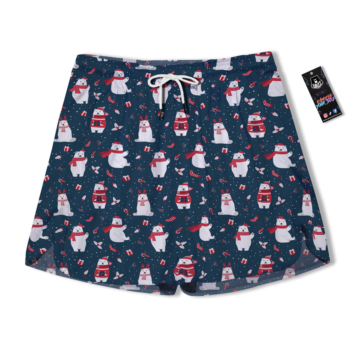 Polar Bear Christmas Print Pattern Men's Running Shorts-grizzshop