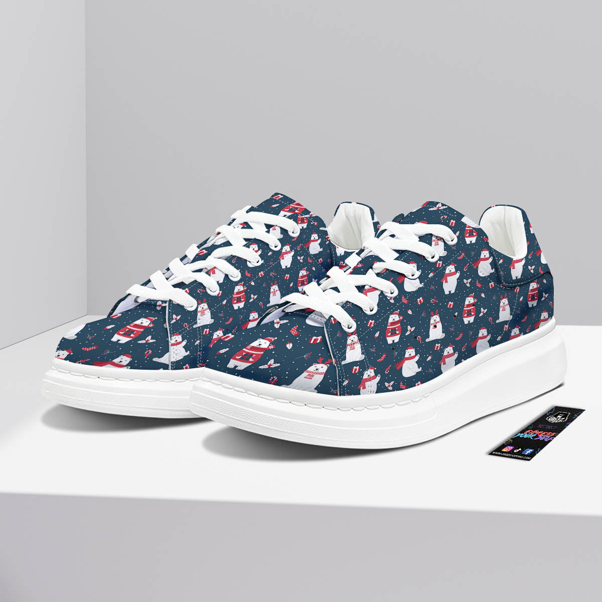 Polar Bear Christmas Print Pattern Platform Shoes-grizzshop