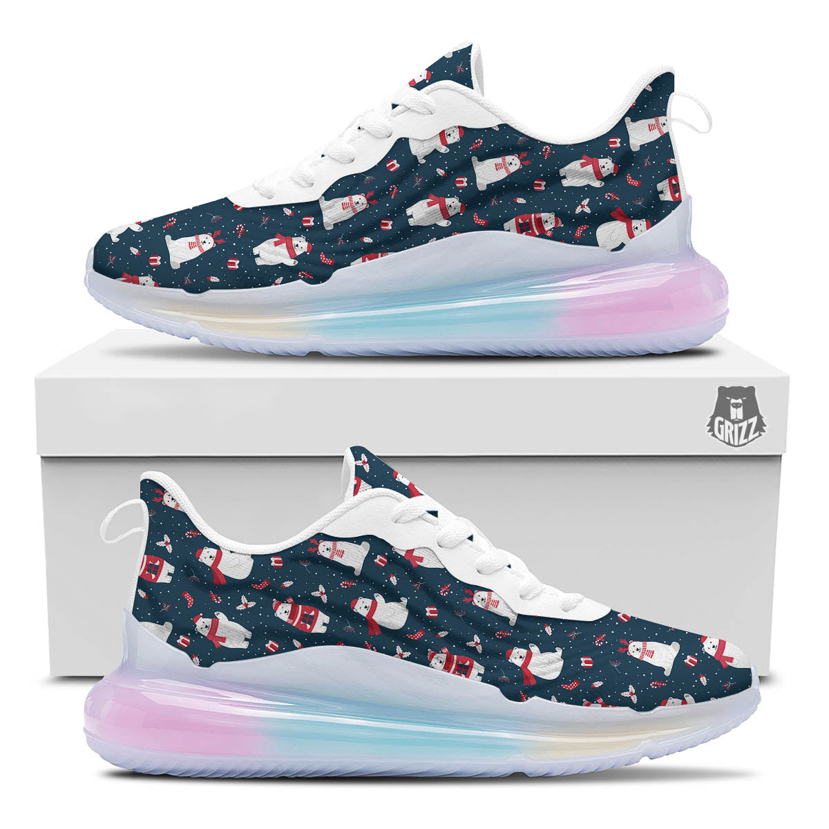 Polar Bear Christmas Print Pattern Running Sneakers-grizzshop