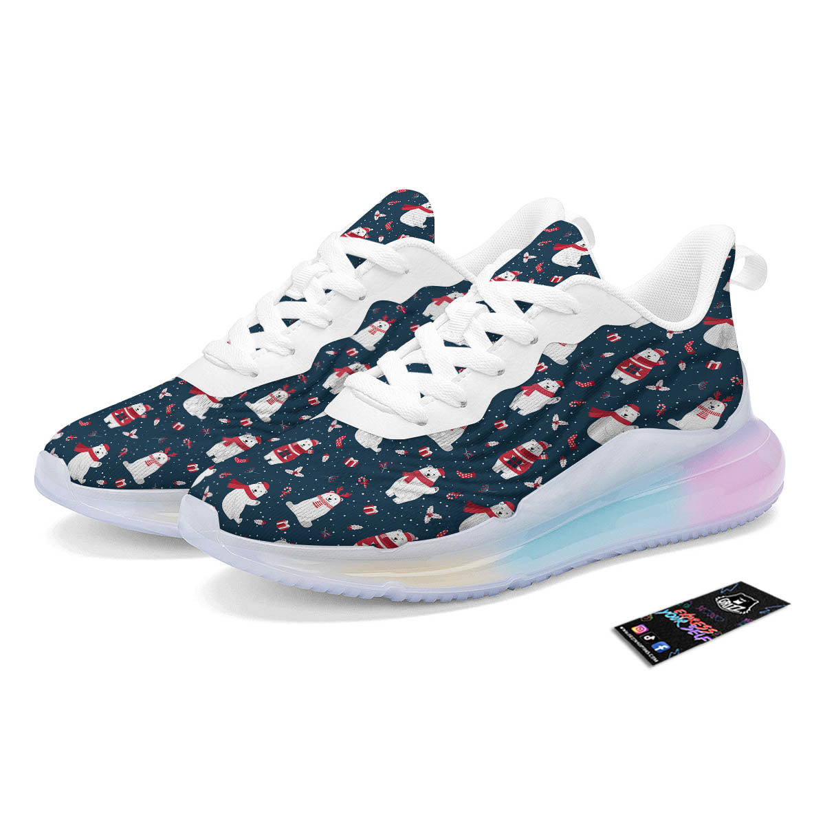 Polar Bear Christmas Print Pattern Running Sneakers-grizzshop