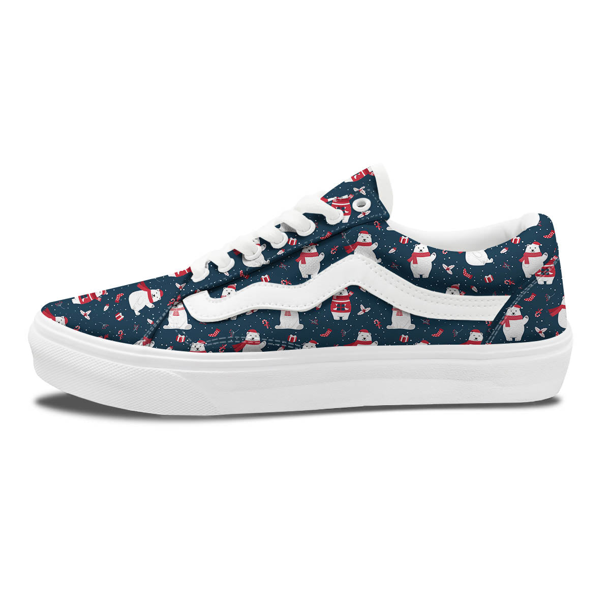 Polar Bear Christmas Print Pattern Skate Shoes-grizzshop