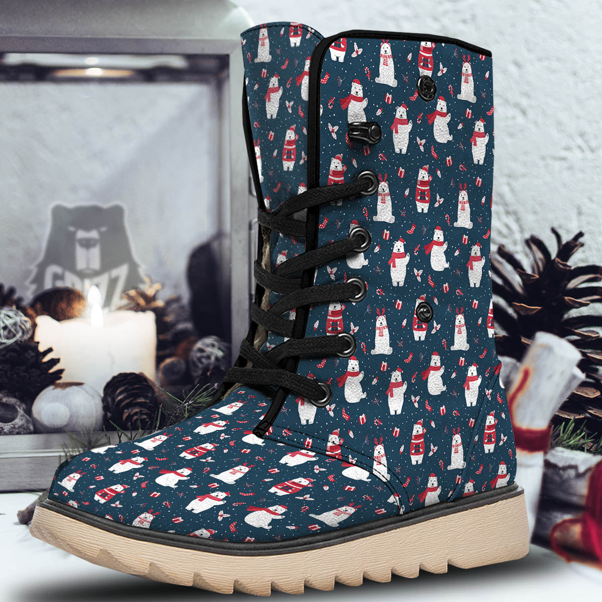 Polar Bear Christmas Print Pattern Snow Boots-grizzshop