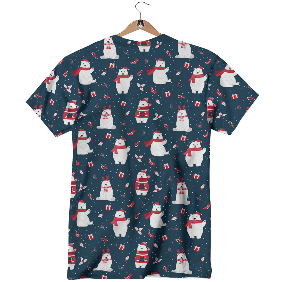 Polar Bear Christmas Print Pattern T-Shirt-grizzshop