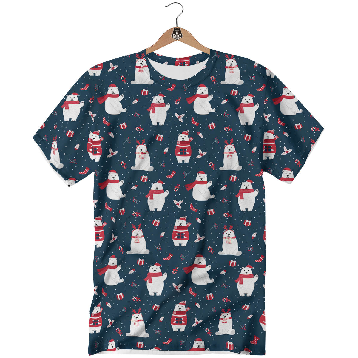 Polar Bear Christmas Print Pattern T-Shirt-grizzshop