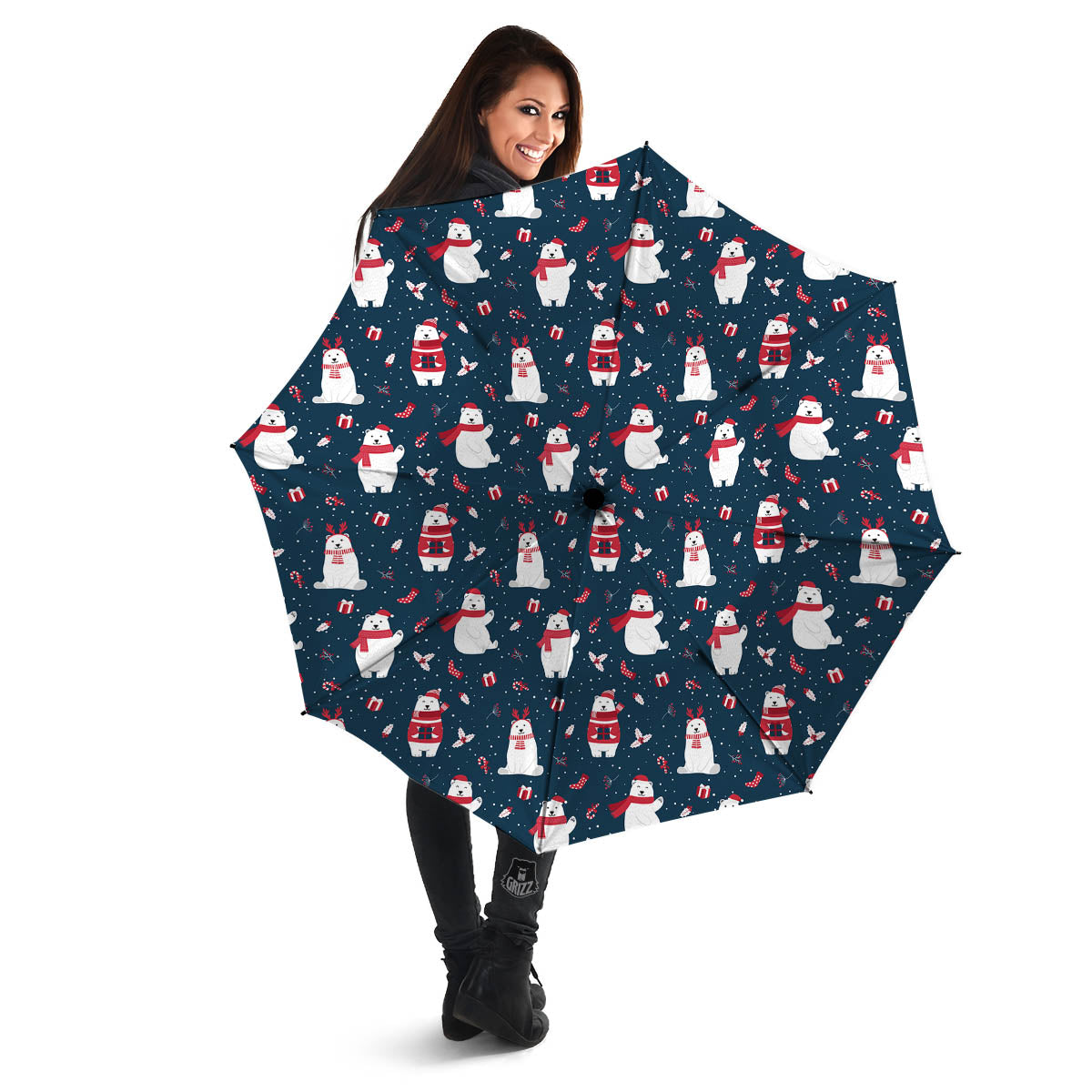 Polar Bear Christmas Print Pattern Umbrella-grizzshop