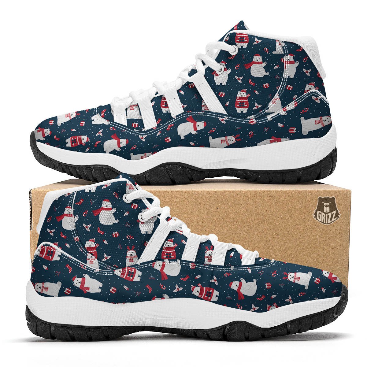 Polar Bear Christmas Print Pattern White Bball Shoes-grizzshop