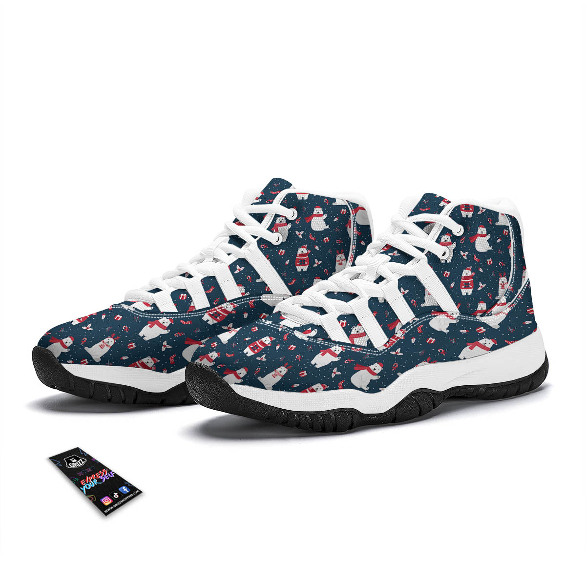 Polar Bear Christmas Print Pattern White Bball Shoes-grizzshop