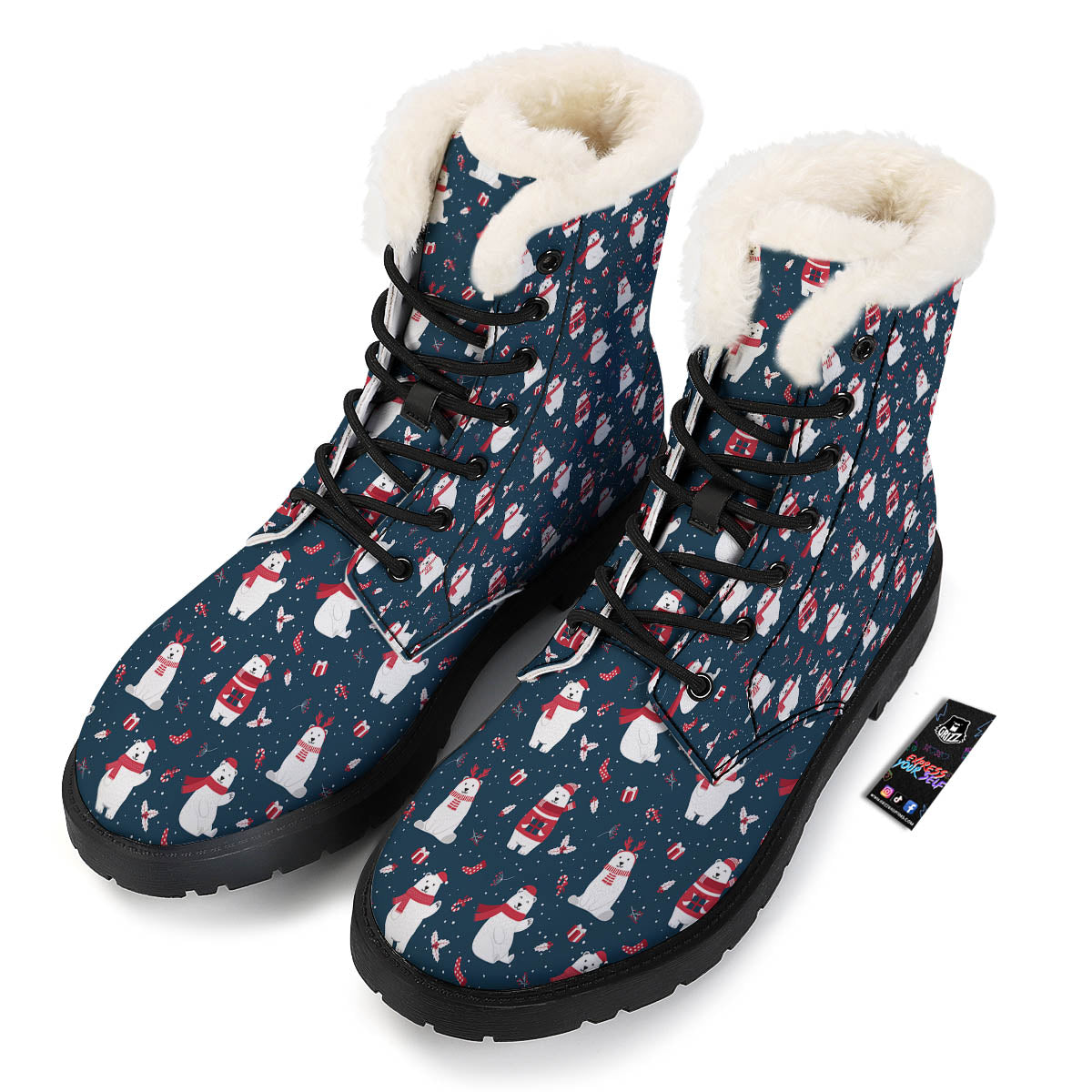 Polar Bear Christmas Print Pattern Winter Boots-grizzshop