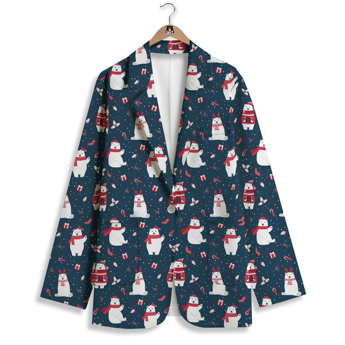 Polar Bear Christmas Print Pattern Women's Blazer-grizzshop