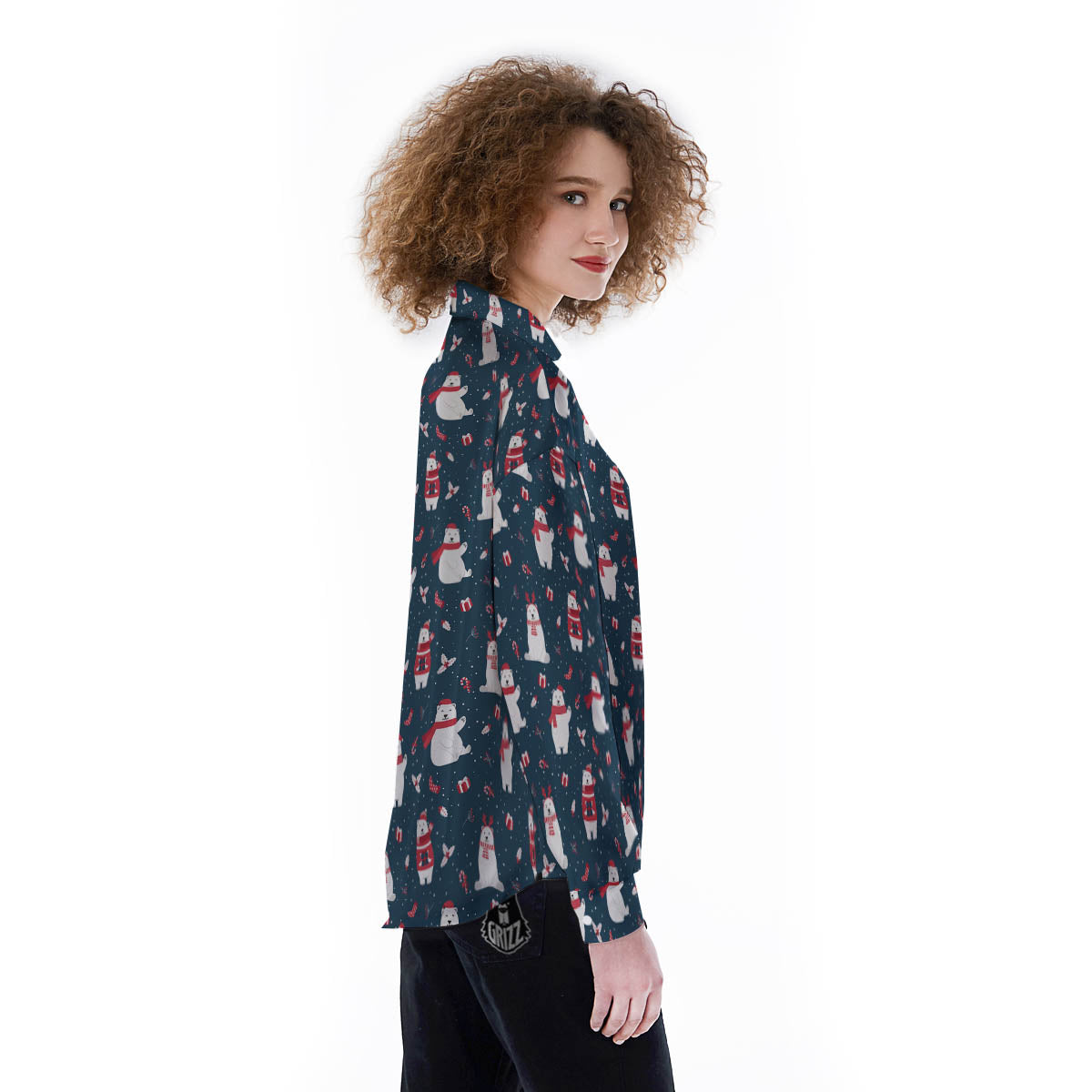 Polar Bear Christmas Print Pattern Women's Long Sleeve Shirts-grizzshop