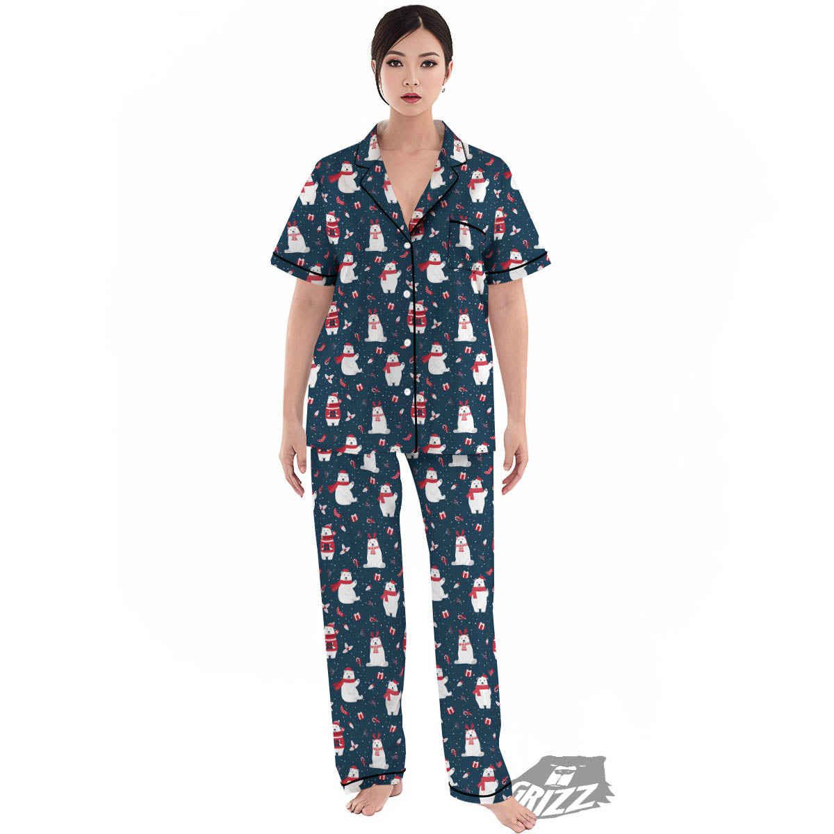 Polar Bear Christmas Print Pattern Women's Pajamas Set-grizzshop