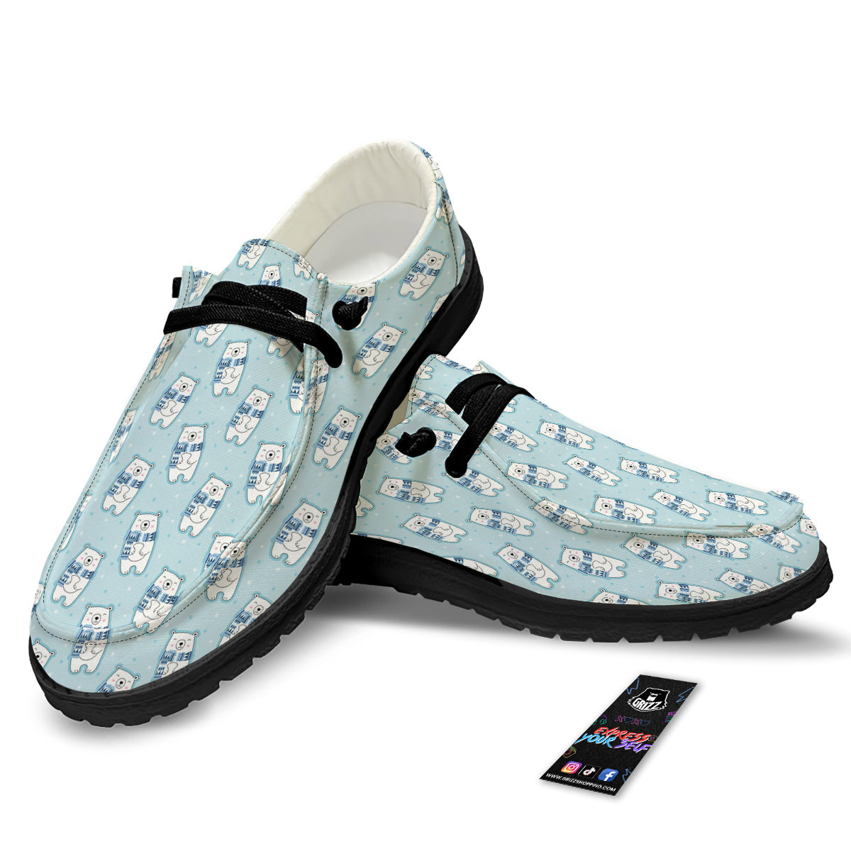 Polar Bear Cute Print Pattern Black Loafers-grizzshop