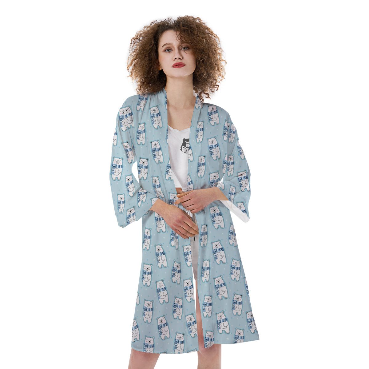 Polar Bear Cute Print Pattern Kimono-grizzshop