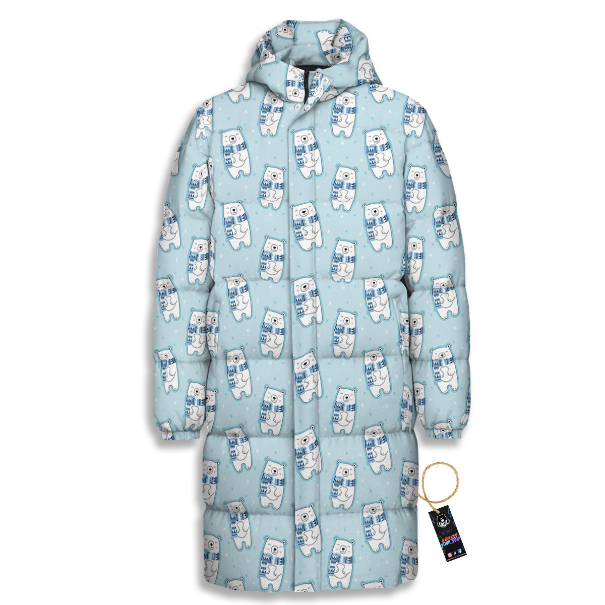 Polar Bear Cute Print Pattern Long Down Jacket-grizzshop