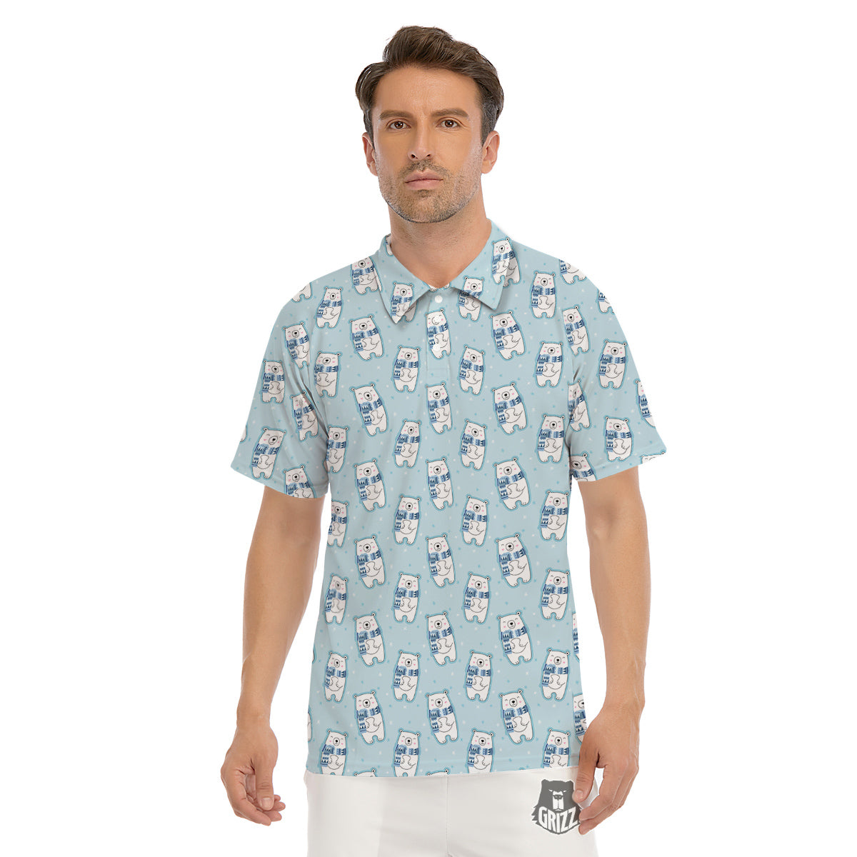 Polar Bear Cute Print Pattern Men's Golf Shirts-grizzshop