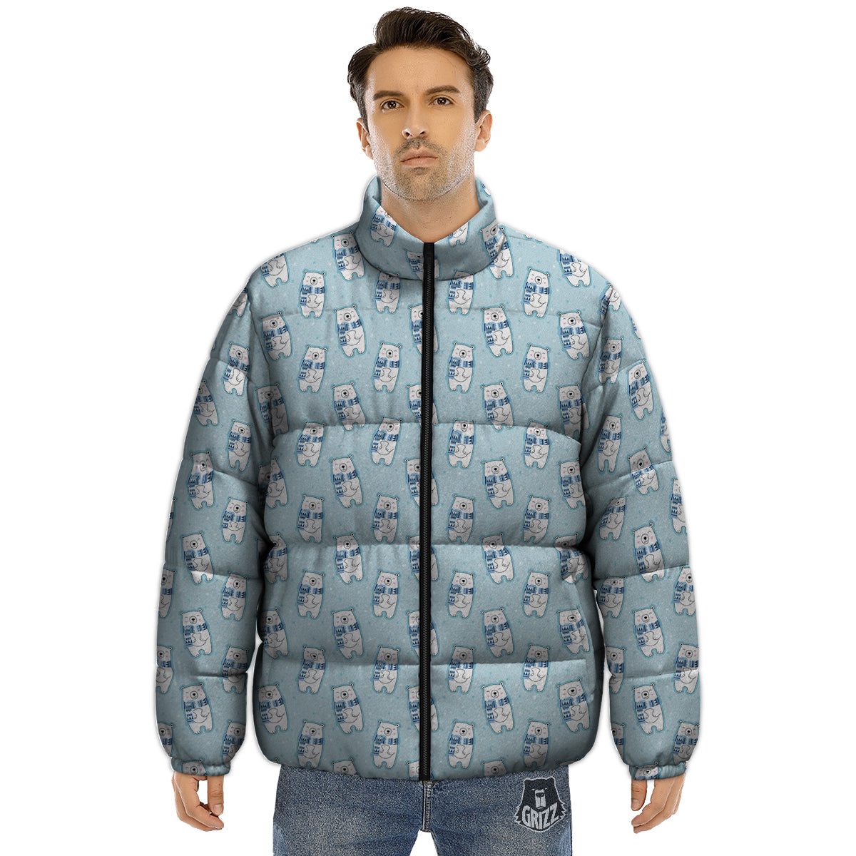 Polar Bear Cute Print Pattern Puffer Jacket-grizzshop