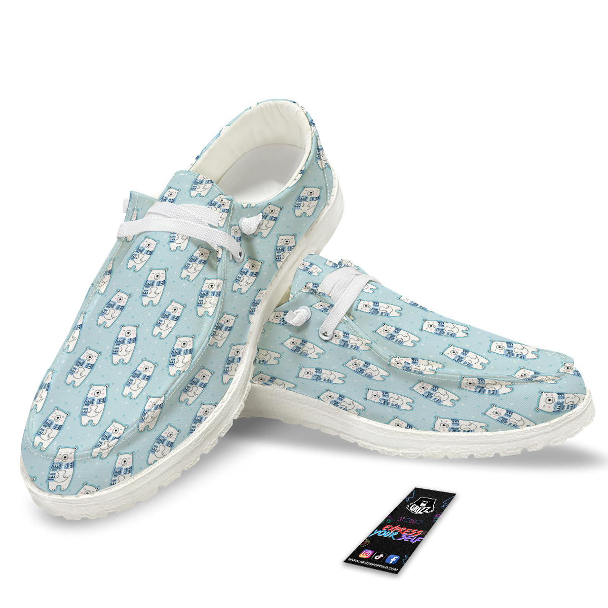 Polar Bear Cute Print Pattern White Loafers-grizzshop