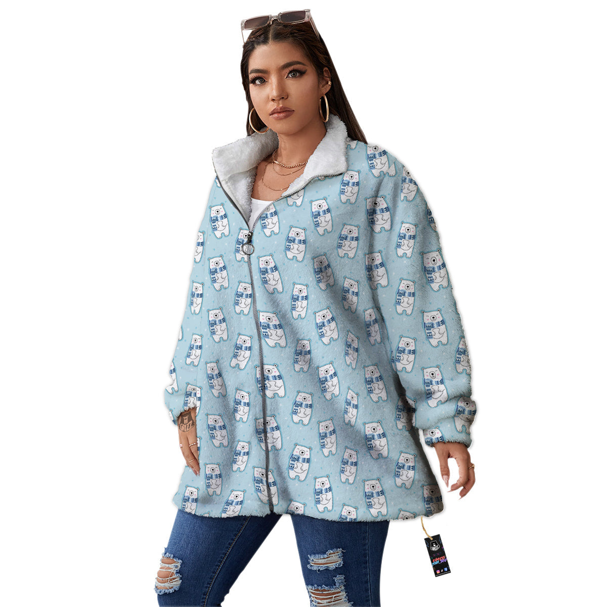 Polar Bear Cute Print Pattern Women's Sherpa Jacket-grizzshop
