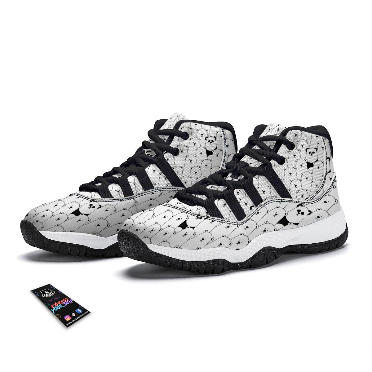Polar Bear Panda Pattern Print Black Bball Shoes-grizzshop