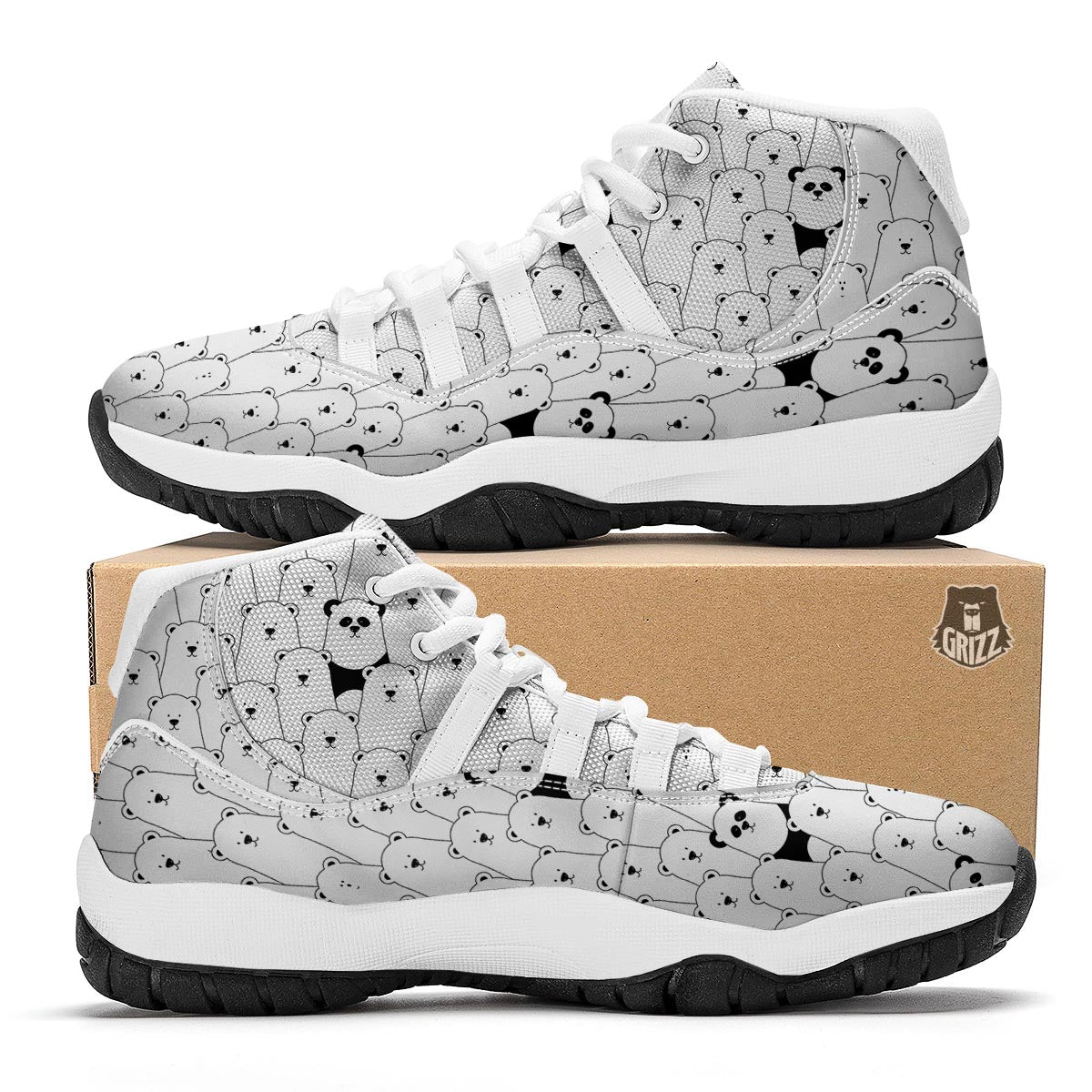 Polar Bear Panda Pattern Print White Bball Shoes-grizzshop