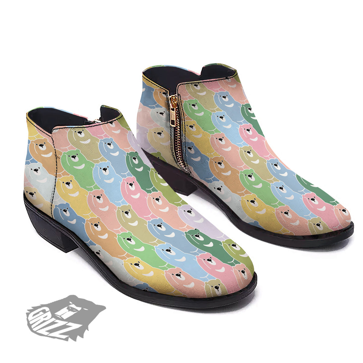 Polar Bear Pastel Print Pattern Ankle Boots-grizzshop
