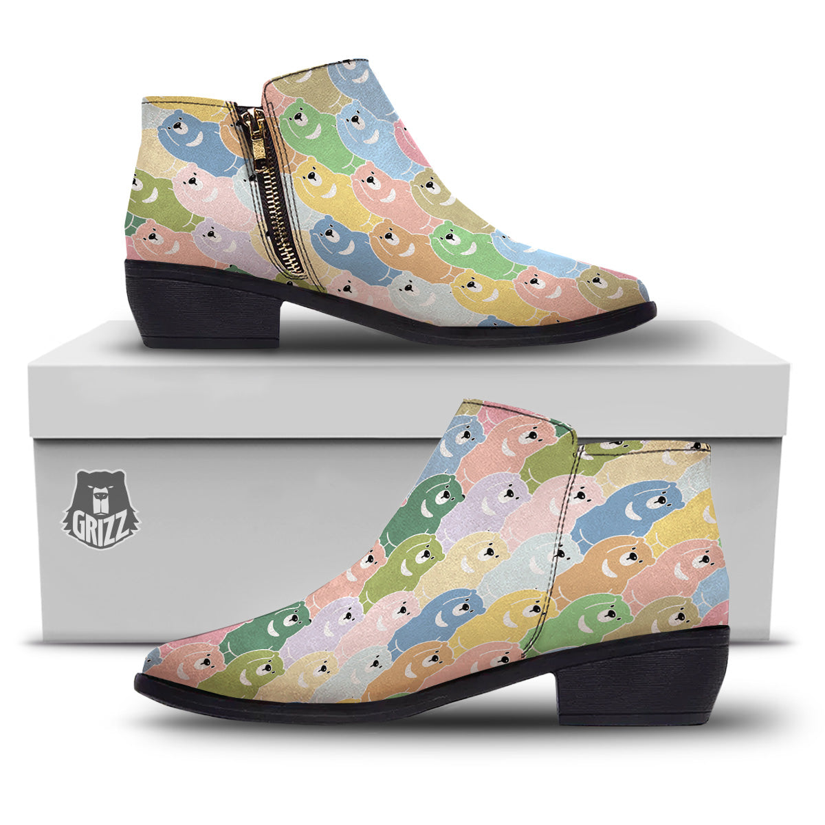 Polar Bear Pastel Print Pattern Ankle Boots-grizzshop