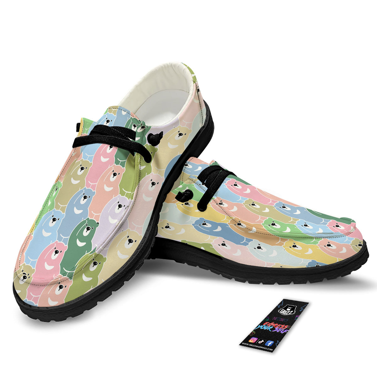 Polar Bear Pastel Print Pattern Black Loafers-grizzshop