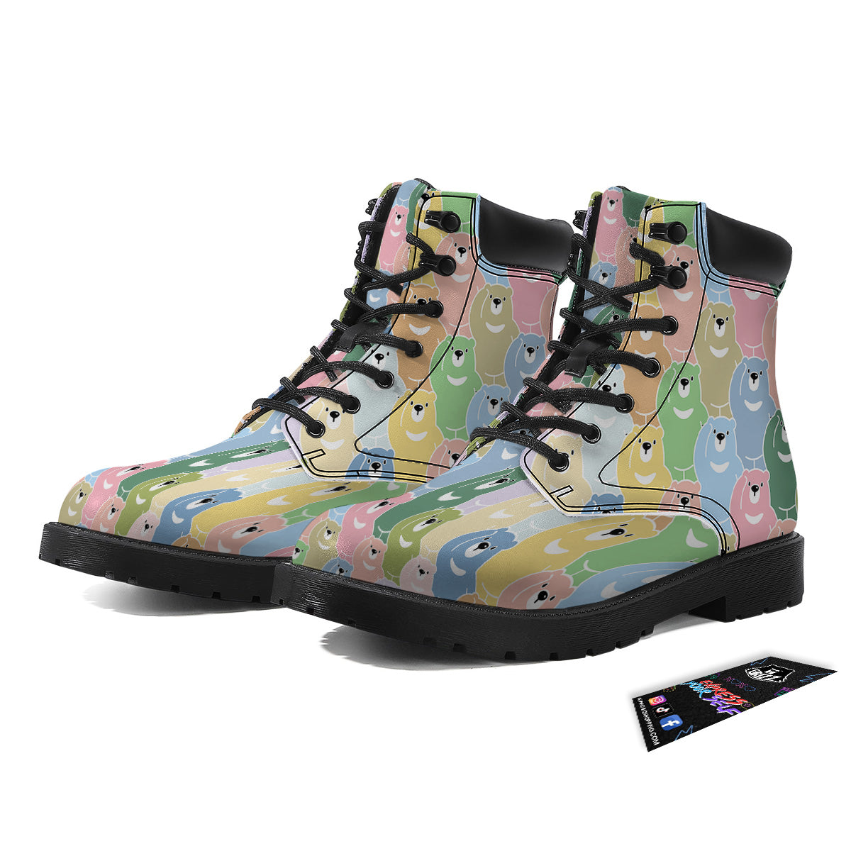 Polar Bear Pastel Print Pattern Boots-grizzshop