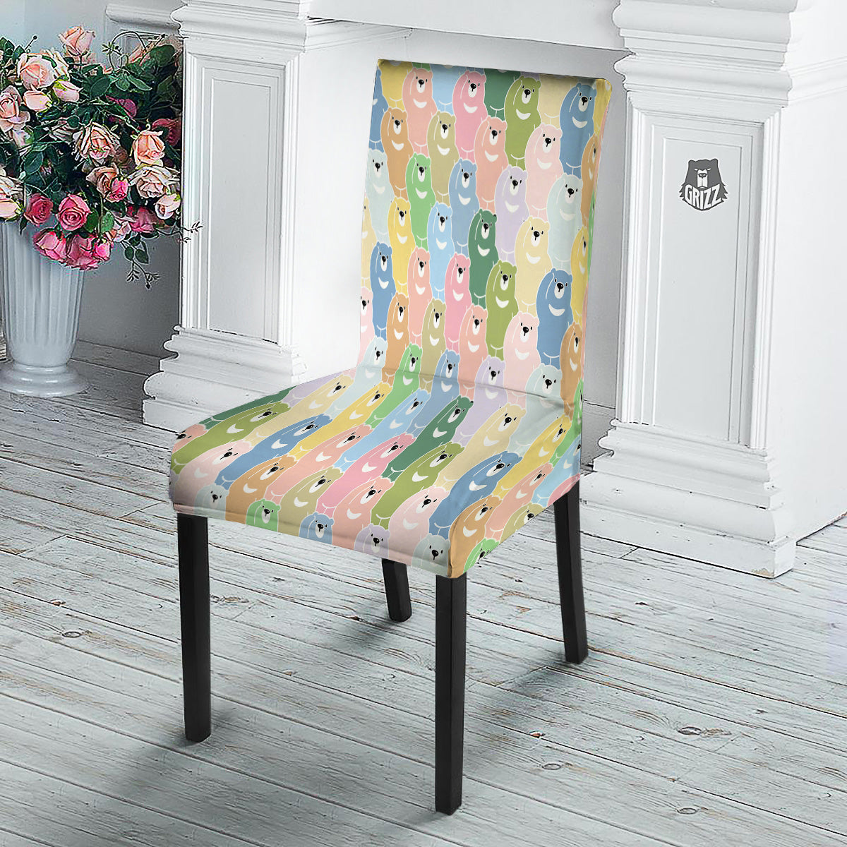 Polar Bear Pastel Print Pattern Dining Chair Slipcover-grizzshop