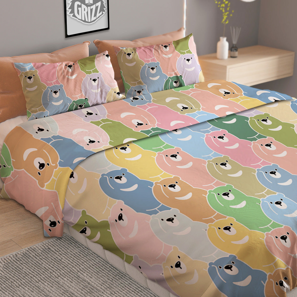 Polar Bear Pastel Print Pattern Duvet Cover Bedding Set