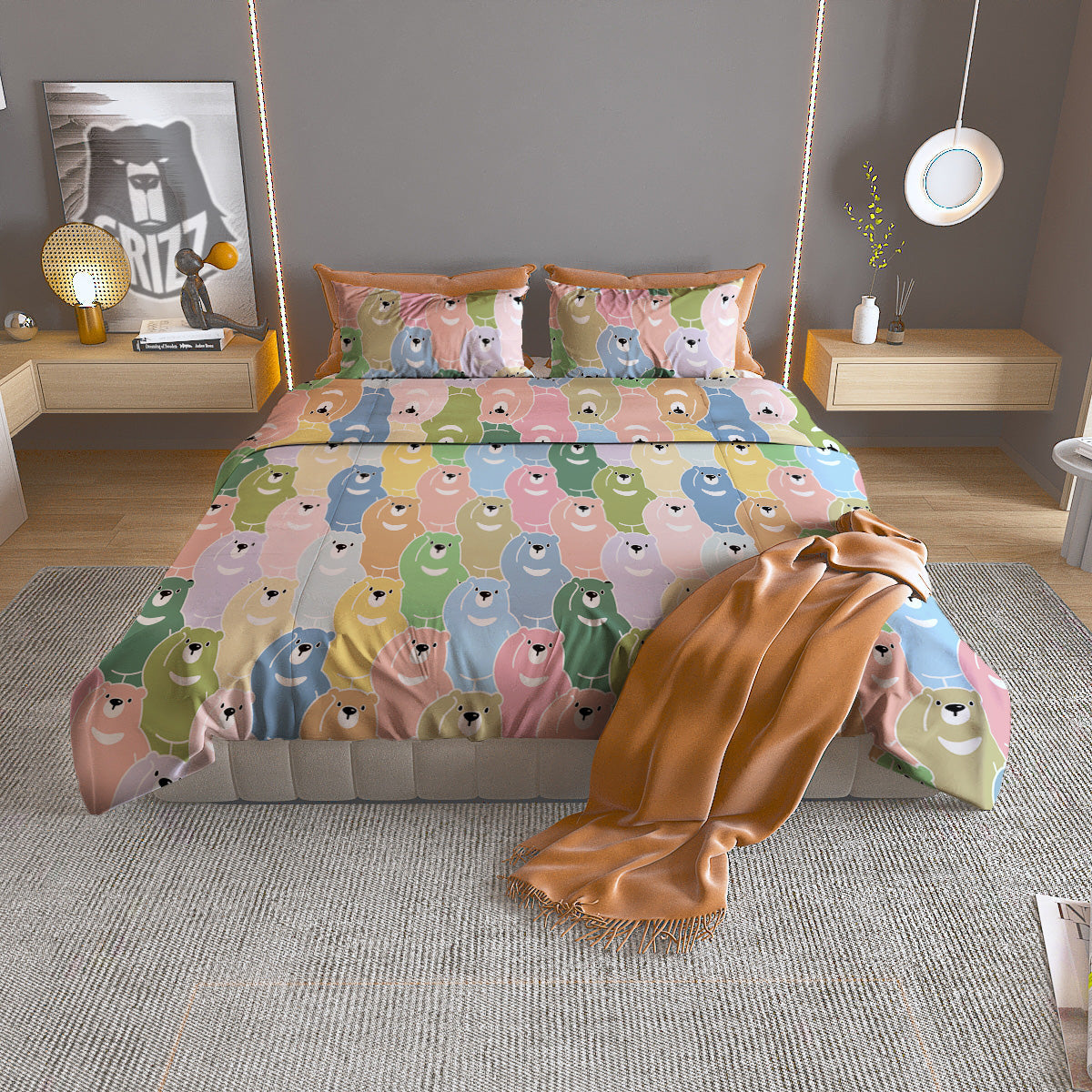 Polar Bear Pastel Print Pattern Duvet Cover Bedding Set