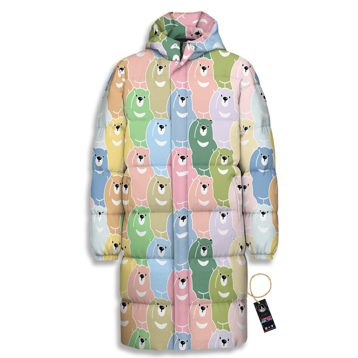 Polar Bear Pastel Print Pattern Long Down Jacket-grizzshop